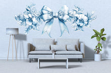 Load image into Gallery viewer, Large Blue Bow Floral Wall Decal • Elegant Watercolor Flower Wall Sticker for Bedroom &amp; Nursery • Oversized Mural • Removable Home Decor