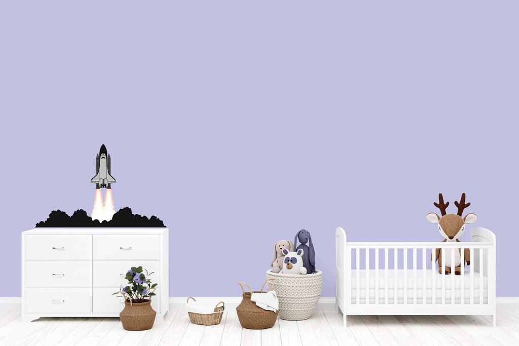 Black & White Rocket Ship Wall Decal | Space Shuttle Sticker for Kids Room | Minimalist Nursery Space Decor | Removable Playroom Wall Art