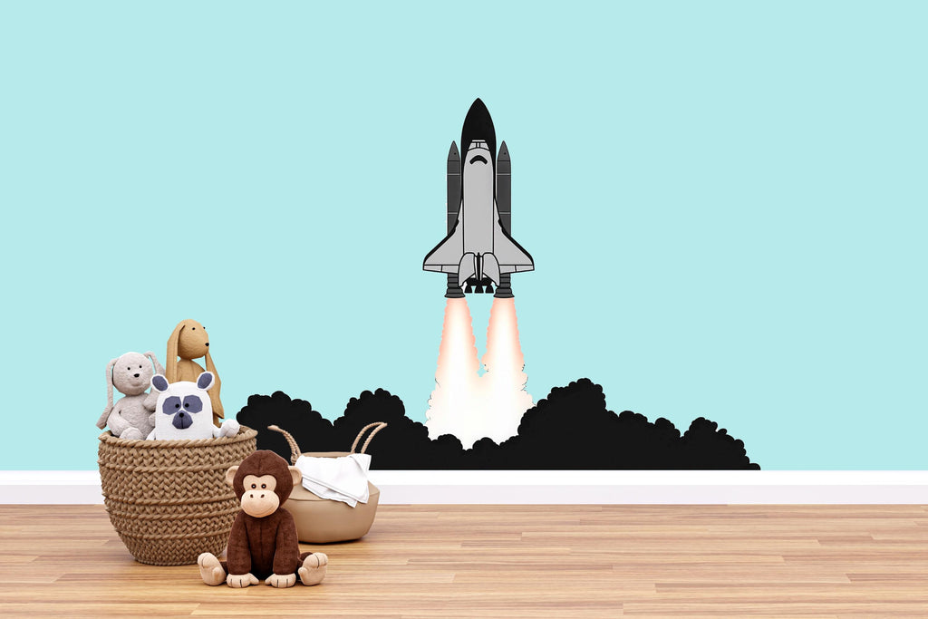 Black & White Rocket Ship Wall Decal | Space Shuttle Sticker for Kids Room | Minimalist Nursery Space Decor | Removable Playroom Wall Art