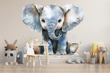Load image into Gallery viewer, Watercolor Baby Elephant Wall Decal | Nursery Animal Sticker | Cute Safari Baby Room Decor | Removable Wall Art for Crib Area