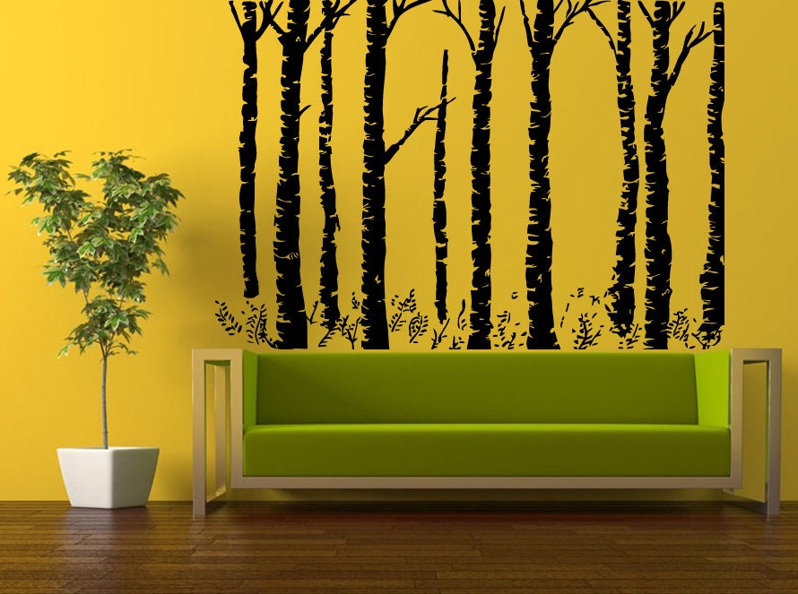 Wall Decal Vinyl Sticker Decals Peal And Stick Cheap Decor Art Birch Tree Trees Leaves Floral Nature Big Huge L405