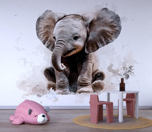 Load image into Gallery viewer, Realistic Baby Elephant Wall Decal | Nursery Safari Animal Sticker | Removable Baby Room Wall Art | Cute Elephant Mural for Kids Bedroom