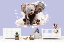 Load image into Gallery viewer, Realistic Baby Elephant Wall Decal | Nursery Safari Animal Sticker | Removable Baby Room Wall Art | Cute Elephant Mural for Kids Bedroom
