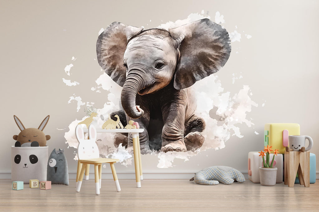 Realistic Baby Elephant Wall Decal | Nursery Safari Animal Sticker | Removable Baby Room Wall Art | Cute Elephant Mural for Kids Bedroom