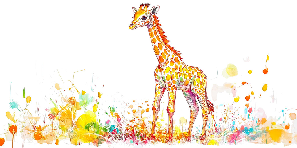 Colorful Baby Giraffe Wall Decal | Watercolor Safari Nursery Sticker | Vibrant Kids Room Wall Art | Removable Giraffe Mural for Baby Bedroom