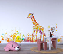 Load image into Gallery viewer, Colorful Baby Giraffe Wall Decal | Watercolor Safari Nursery Sticker | Vibrant Kids Room Wall Art | Removable Giraffe Mural for Baby Bedroom