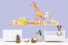Load image into Gallery viewer, Colorful Baby Giraffe Wall Decal | Watercolor Safari Nursery Sticker | Vibrant Kids Room Wall Art | Removable Giraffe Mural for Baby Bedroom