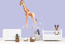 Load image into Gallery viewer, Tall Baby Giraffe Wall Decal | Safari Nursery Wall Sticker | Removable Animal Mural for Baby Room | Kids Room Jungle Decor | Neutral Nursery