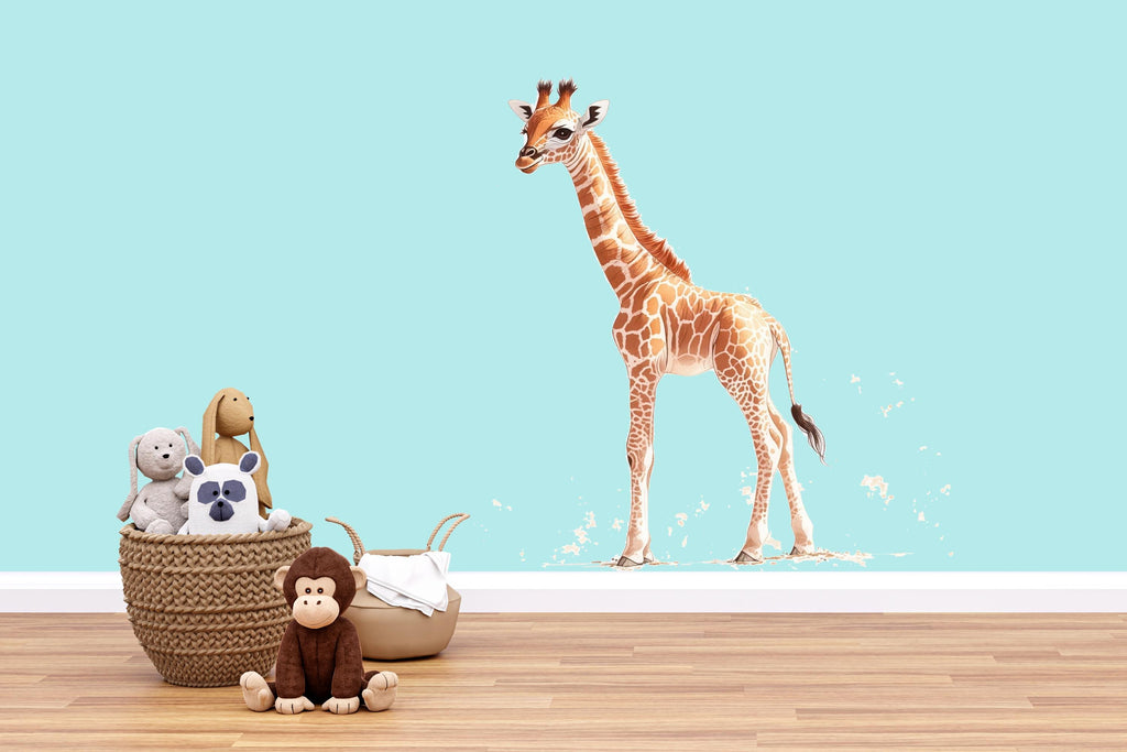 Tall Baby Giraffe Wall Decal | Safari Nursery Wall Sticker | Removable Animal Mural for Baby Room | Kids Room Jungle Decor | Neutral Nursery