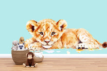 Load image into Gallery viewer, Baby Lion Cub Wall Decal | Safari Nursery Wall Sticker | Watercolor Animal Mural for Baby Room | Jungle Kids Room Decor | Removable Nursery