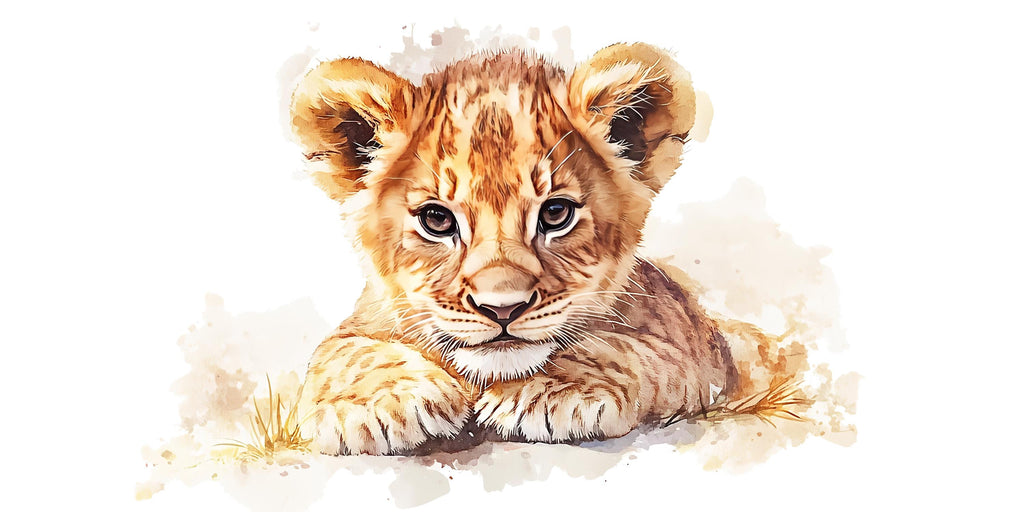 Watercolor Baby Lion Wall Decal | Safari Nursery Wall Sticker | Jungle Animal Mural for Baby Room | Kids Room Decor
