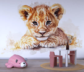 Watercolor Baby Lion Wall Decal | Safari Nursery Wall Sticker | Jungle Animal Mural for Baby Room | Kids Room Decor