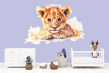 Load image into Gallery viewer, Watercolor Baby Lion Wall Decal | Safari Nursery Wall Sticker | Jungle Animal Mural for Baby Room | Kids Room Decor
