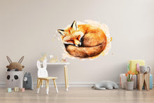 Load image into Gallery viewer, Watercolor Sleeping Fox Wall Decal | Woodland Nursery Wall Sticker | Cute Animal Mural for Baby Room | Kids Wall Art | Removable Vinyl