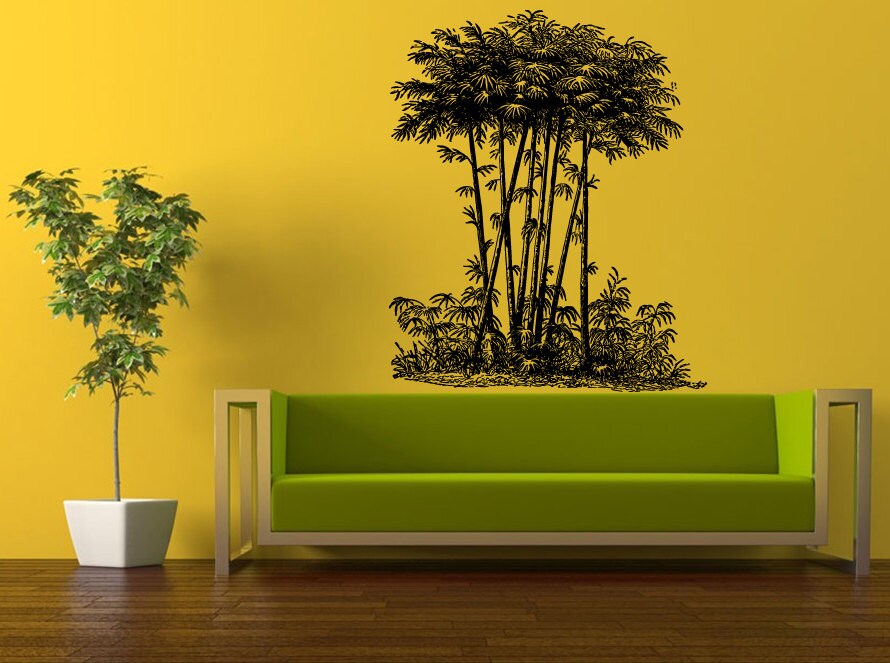 Wall Decal Vinyl Sticker Decals Peal And Stick Cheap Decor Art Bamboo Asian Tree Trees Leaves Floral Nature Bushes Bush Big Huge L402