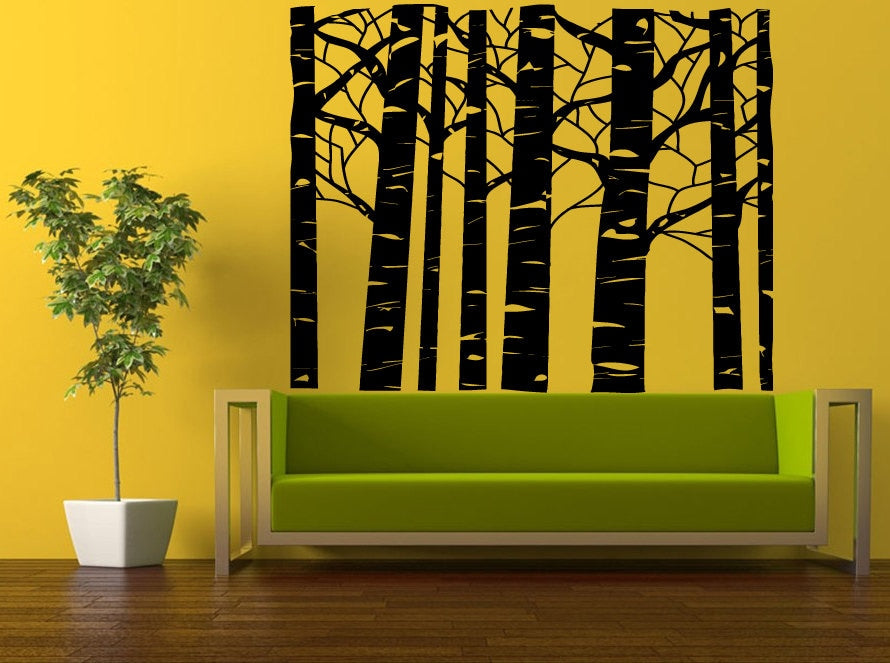 Wall Decal Vinyl Sticker Decals Peal And Stick Cheap Decor Art Birch Tree Trees Leaves Floral Nature Bushes Bush Big Huge L403