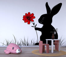Load image into Gallery viewer, Bunny Silhouette Wall Decal with Flower | Cute Nursery Wall Sticker | Rabbit Wall Art for Baby Room | Playroom Decor