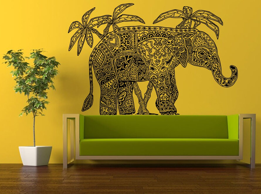 Wall Decal Vinyl Sticker Decals Peal And Stick Cheap Decor Art Ganesh Om Elephant Tattoo Head Mandala Tribal Indian Palm Tree Big Huge L407