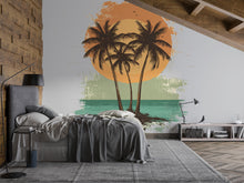 Load image into Gallery viewer, Tropical Palm Tree Sunset Wall Decal – Large Beach Mural for Bedroom, Coastal Boho Wall Art, Removable Vinyl Sticker 001mv
