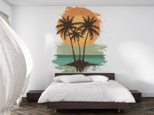 Load image into Gallery viewer, Tropical Palm Tree Sunset Wall Decal – Large Beach Mural for Bedroom, Coastal Boho Wall Art, Removable Vinyl Sticker 001mv