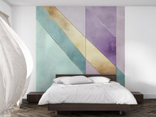 Load image into Gallery viewer, Pastel Geometric Wall Mural for Bedroom – Mint Lavender Gold Accent Wall Art, Large Modern Removable Decal 003mv