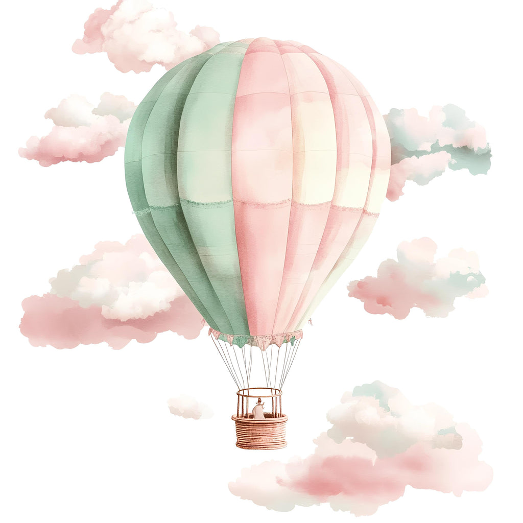 Hot Air Balloon Nursery Wall Decal – Pastel Kids Room Wall Art, Gender Neutral Baby Room Sticker 005mv