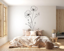 Load image into Gallery viewer, Minimalist Line Art Flower Wall Decal – Large Floral Bedroom Wall Sticker, Modern Boho Wall Art 006mv