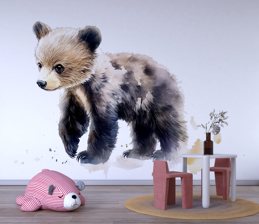 Baby Bear Wall Decal Watercolor Nursery Sticker | Woodland Animal Wall Art for Baby Room | Removable Kids Room Decor