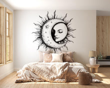 Load image into Gallery viewer, Sun and Moon Wall Decal – Large Celestial Bedroom Mural, Boho Witchy Line Art Wall Decor 008mv