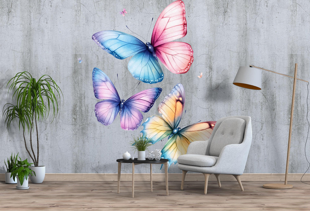 Colorful Butterfly Wall Decal – Large Pastel Kids Room Mural, Nursery & Girls Bedroom Wall Art 009mv