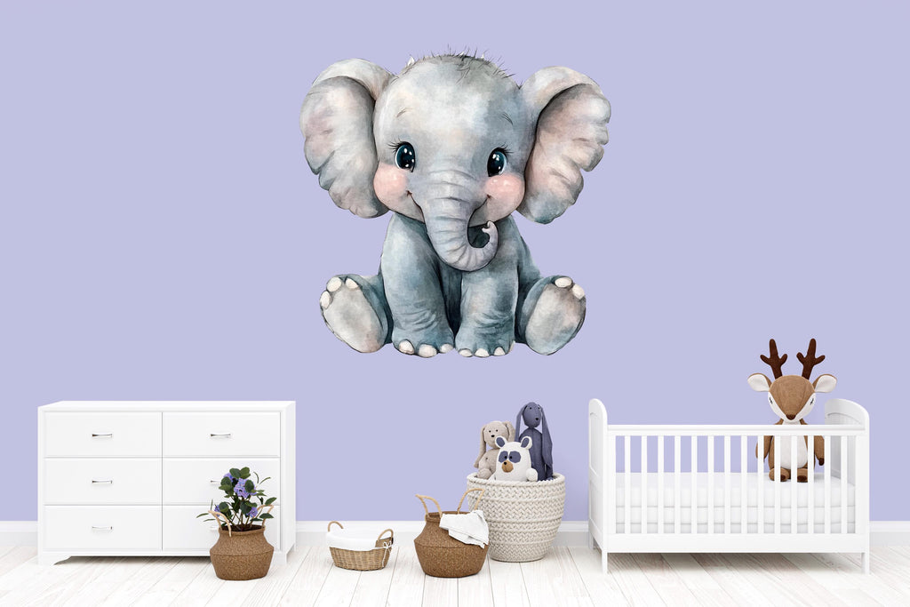 Cute Baby Elephant Nursery Wall Decal – Large Animal Wall Art, Gender Neutral Kids Room Decor 010mv