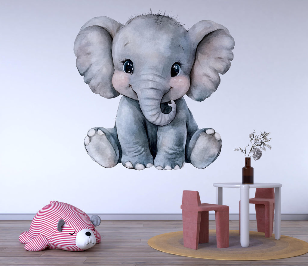 Cute Baby Elephant Nursery Wall Decal – Large Animal Wall Art, Gender Neutral Kids Room Decor 010mv