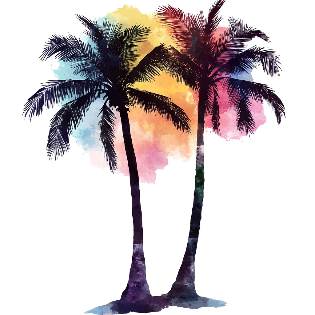 Tropical Palm Tree Nursery Wall Decal – Colorful Boho Beach Mural for Baby Room 019mv