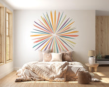 Load image into Gallery viewer, Boho Sunburst Wall Decal – Large Rainbow Starburst Bedroom Accent Wall Mural 023mv