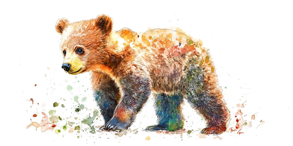 Colorful Baby Bear Wall Decal Watercolor Nursery Sticker | Woodland Animal Wall Art for Kids Room | Peel & Stick Removable Nursery Decor