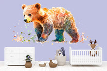 Load image into Gallery viewer, Colorful Baby Bear Wall Decal Watercolor Nursery Sticker | Woodland Animal Wall Art for Kids Room | Peel &amp; Stick Removable Nursery Decor
