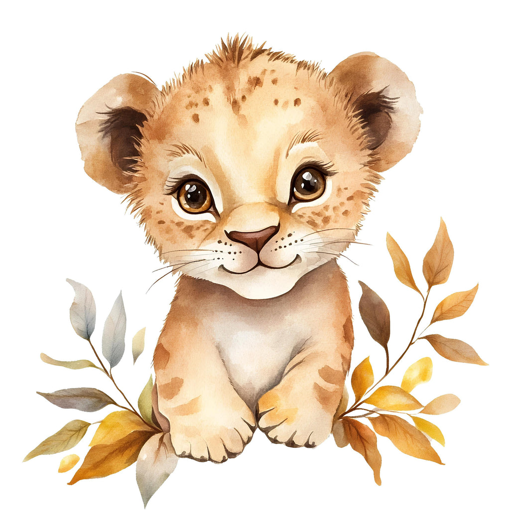Cute Lion Cub Nursery Wall Decal – Safari Baby Room Wall Art, Gender Neutral Kids Decor 031mv
