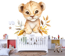 Load image into Gallery viewer, Cute Lion Cub Nursery Wall Decal – Safari Baby Room Wall Art, Gender Neutral Kids Decor 031mv