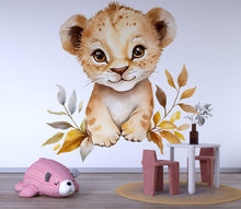 Load image into Gallery viewer, Cute Lion Cub Nursery Wall Decal – Safari Baby Room Wall Art, Gender Neutral Kids Decor 031mv