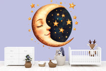 Load image into Gallery viewer, Moon and Stars Nursery Wall Decal – Gold Celestial Baby Room Wall Art 033mv