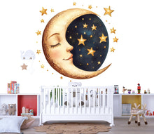 Load image into Gallery viewer, Moon and Stars Nursery Wall Decal – Gold Celestial Baby Room Wall Art 033mv