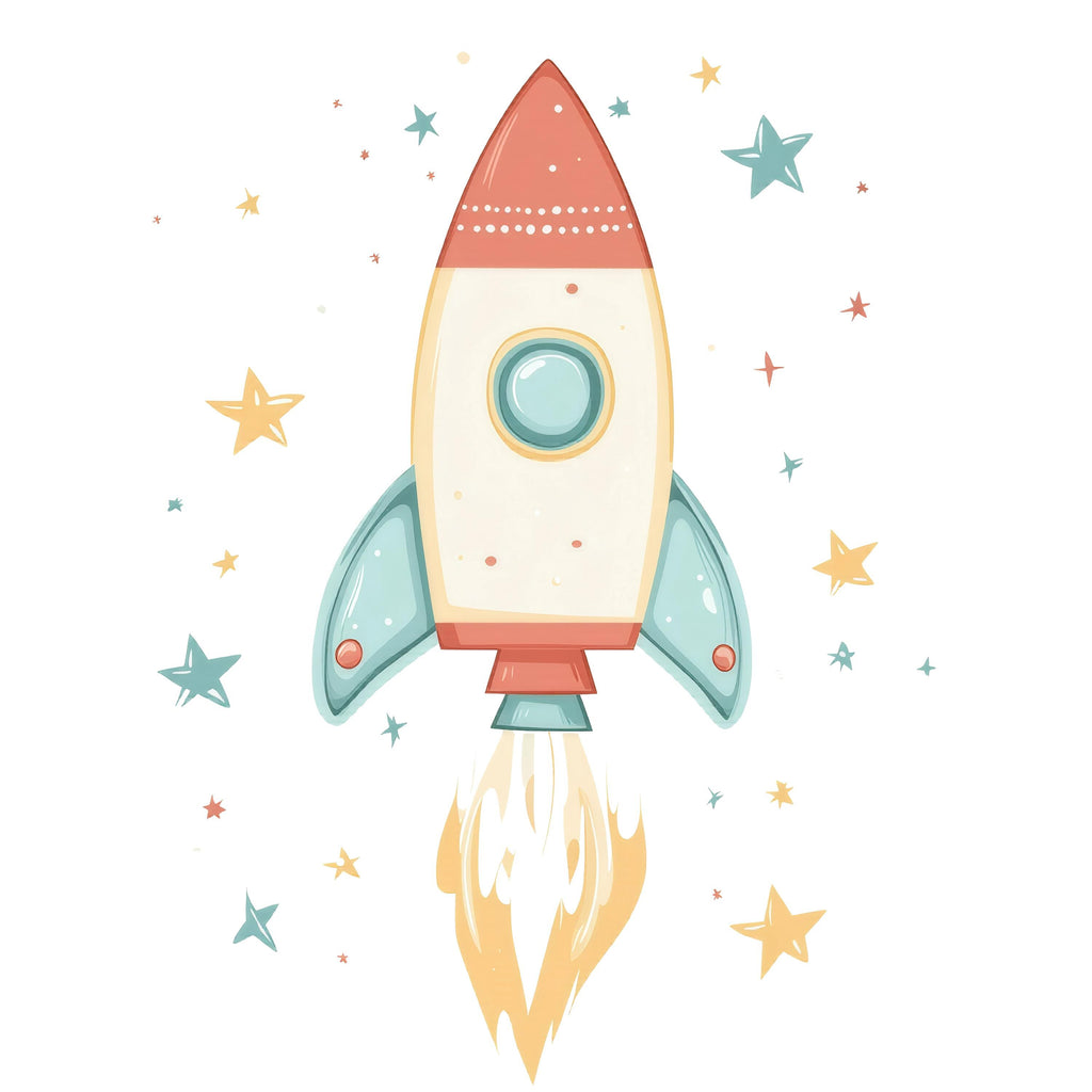 Rocket Ship Wall Decal – Space Nursery Kids Room Wall Art, Playroom Decor 038mv