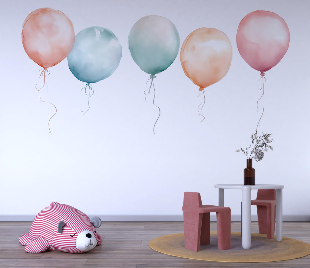 Pastel Balloon Wall Decals – Watercolor Nursery Wall Art, Kids Room & Playroom Decor 040mv