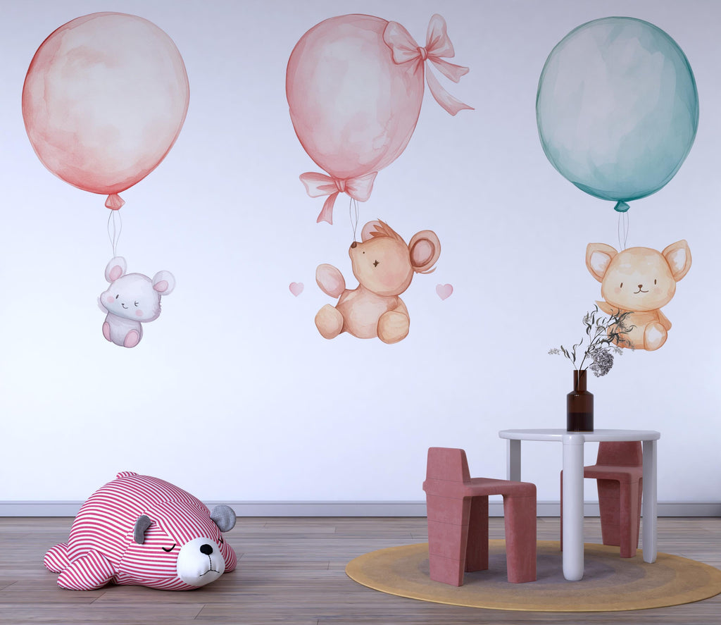 Balloon Animal Nursery Wall Decals – Cute Baby Room Wall Art, Gender Neutral Decor 041mv