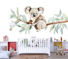 Load image into Gallery viewer, Koala Nursery Wall Decal – Watercolor Koala on Eucalyptus Branch, Baby Room Wall Art 049mv