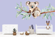 Load image into Gallery viewer, Koala Nursery Wall Decal – Watercolor Koala on Eucalyptus Branch, Baby Room Wall Art 049mv