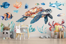 Load image into Gallery viewer, Sea Turtle Nursery Wall Decals – Underwater Ocean Animals Kids Room Wall Art Set 053mv