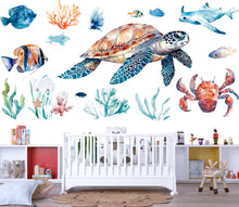 Load image into Gallery viewer, Sea Turtle Nursery Wall Decals – Underwater Ocean Animals Kids Room Wall Art Set 053mv
