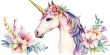 Load image into Gallery viewer, Unicorn Nursery Wall Decal – Floral Pastel Unicorn Above Crib, Girls Bedroom Wall Art 055mv