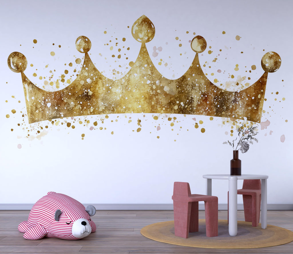 Gold Crown Nursery Wall Decal – Royal Above Crib Wall Art for Baby Room or Kids Bedroom 057mv